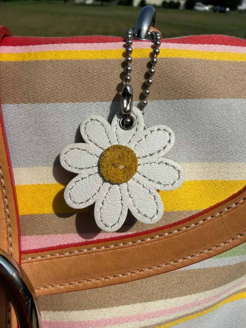 Coach Soho Multi-Stripe Canvas and Leather Satchel with Daisy Charm